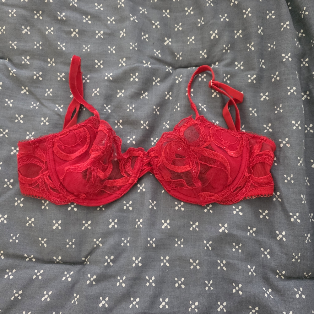 Red Bow Lace Bra